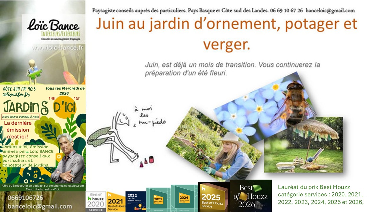 Paysagiste Landes paysagiste Pays Basque. Juin au jardin d'ornement, potager et verger.