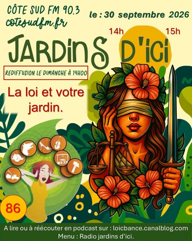 Moi, mon voisin… et la loi au jardin ! Aujourd'hui dans Jardins d'ici, nous allons parler d'un sujet qui peut faire pousser beaucoup plus vite les tensions que les plantes, mais si ça peut faire pousser, ça peut faire aussi tousser. Imaginez. Vous plantez un petit arbre au fond du jardin, il est magnifique, votre voisin le trouve magnifique, Tout va bien. Dix ans passent, l'arbre mesure maintenant huit mètres, ses branches dépassent au-dessus de la clôture, ses feuilles tombent dans la piscine du voisin et ses racines commencent à soulever son dallage. Curieusement, votre voisin le trouve beaucoup moins magnifique, et un matin, vous entendez : « Ton arbre dépasse chez moi ! »